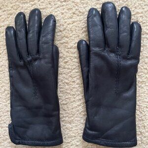Grandoe Rabbit Fur Lined Leather Gloves. Navy, Medium